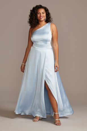One Shoulder Satin Plus Size Gown with ...
